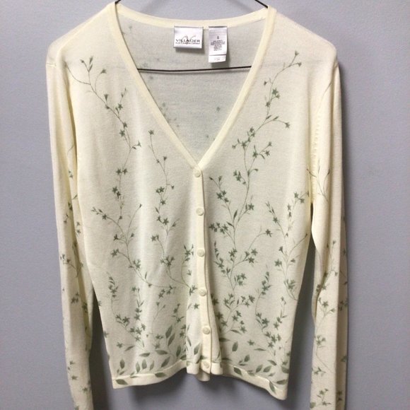 villager Sweaters - Villager - A Liz Claiborne Company Cardigan sweater Off white with green vines